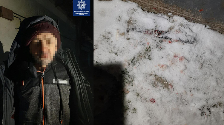 Патрульні Івано-Франківщини затримали зловмисника, який ножем поранив двох чоловіків (фото)